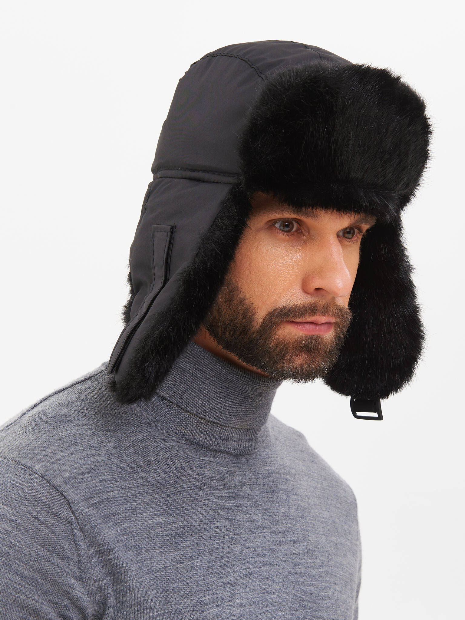 Шапка ушанка с маской Евро Норка Taslan чёрный