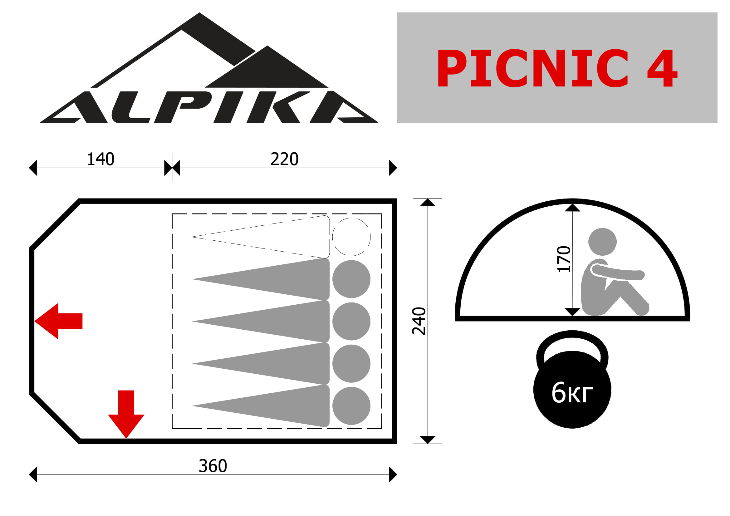 Палатка кемпинговая ALPIKA Picnic-4 4-х местная