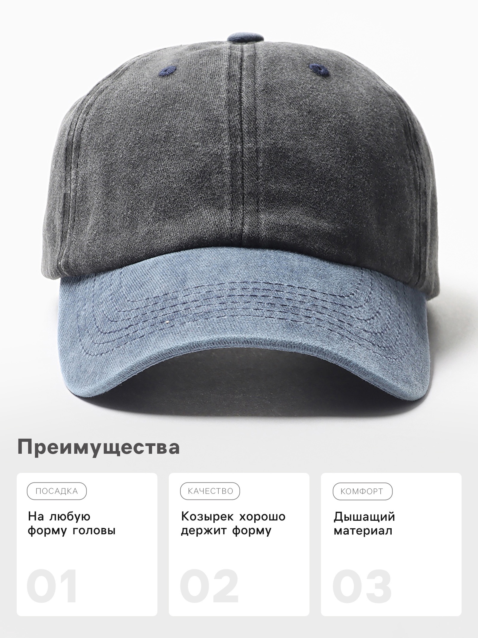 Бейсболка мужская MINAKU серый/синий