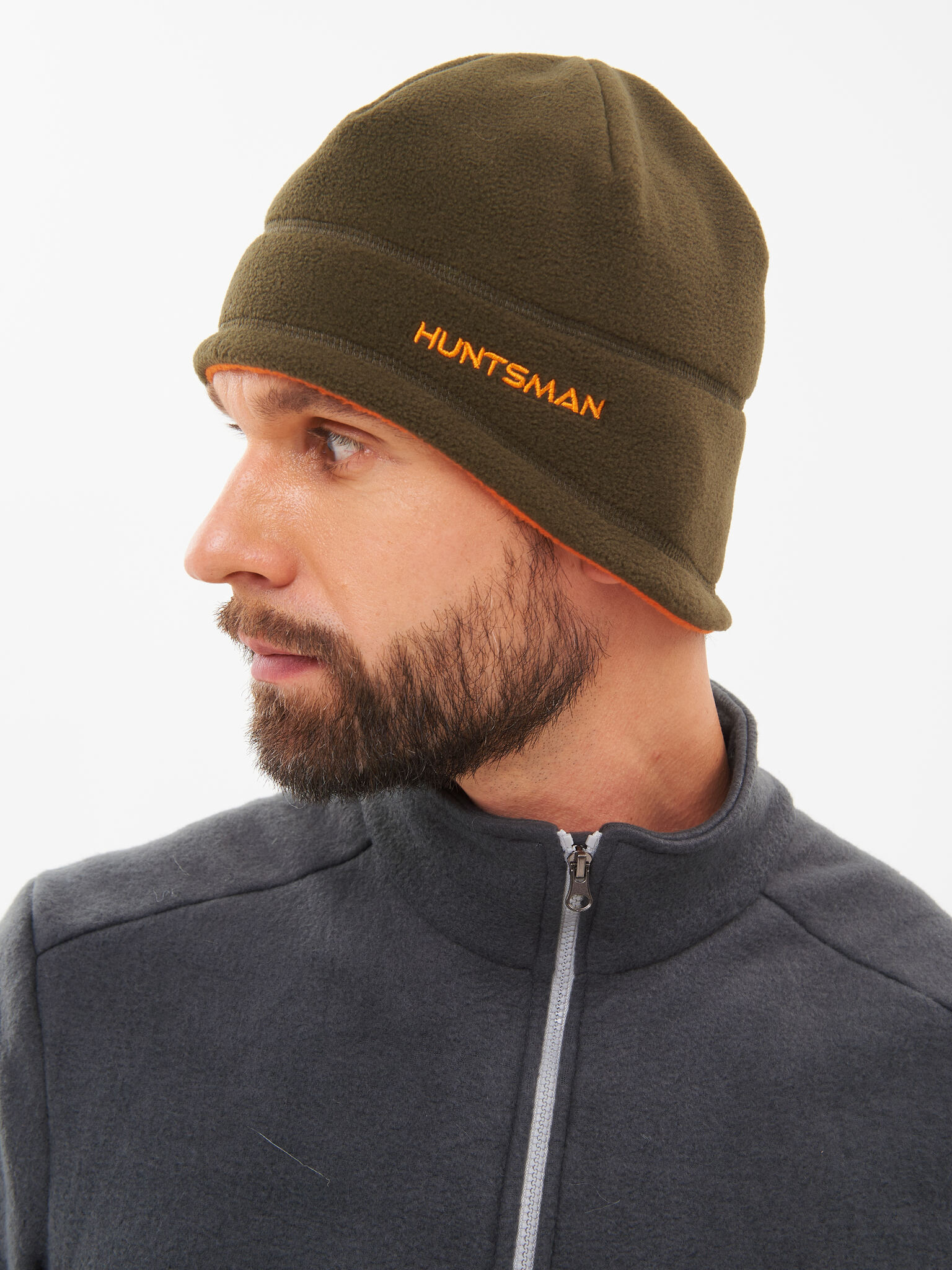 Шапка двухсторонняя цвет Хаки/Оранжевый ткань Флис