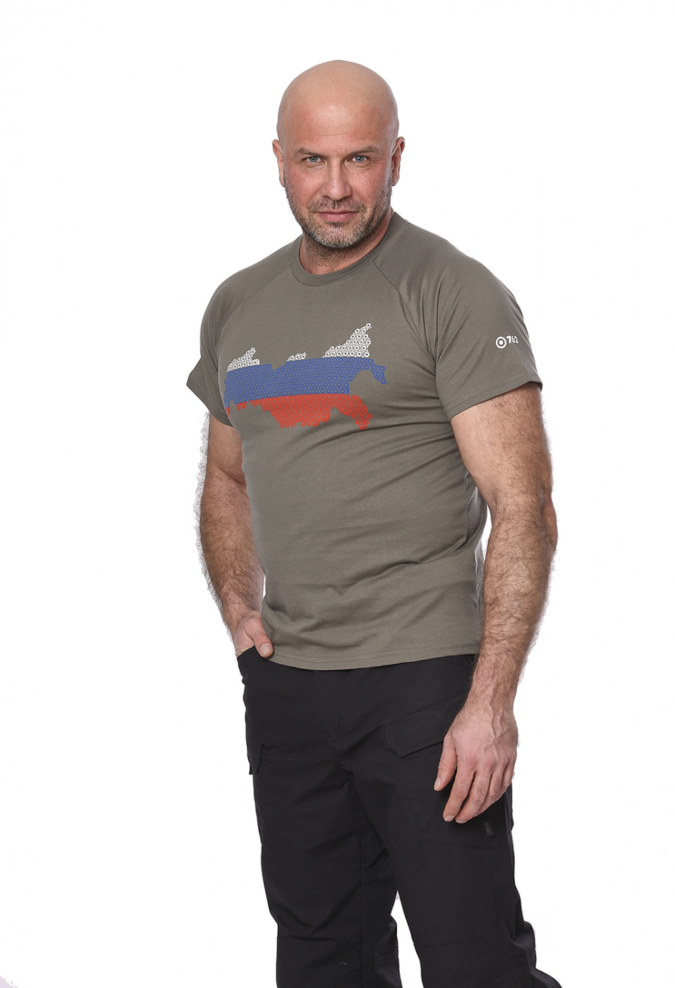 Футболка "Russia"(Россия) (хлопок, олива)