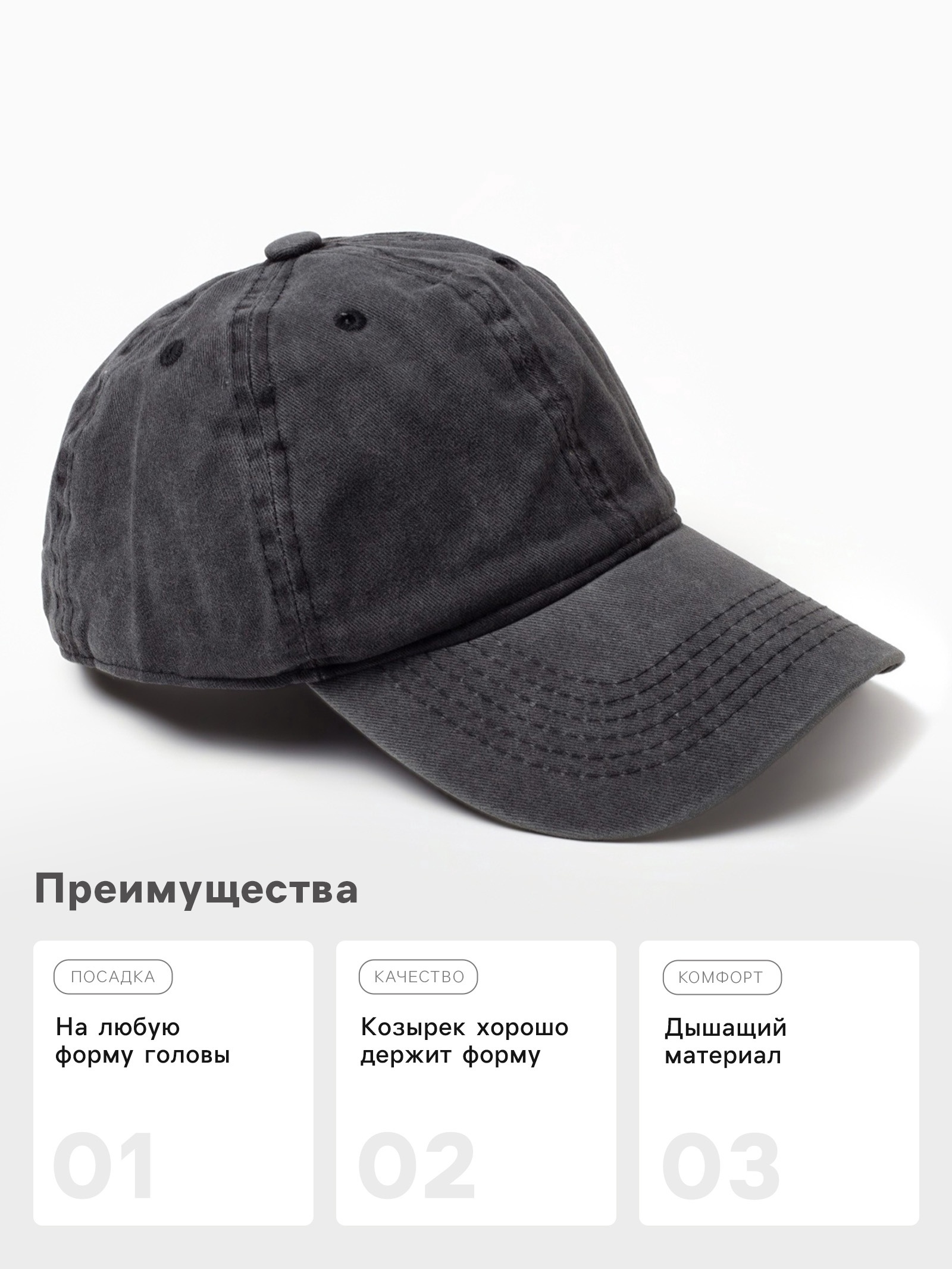 Бейсболка мужская однотонная MINAKU черный