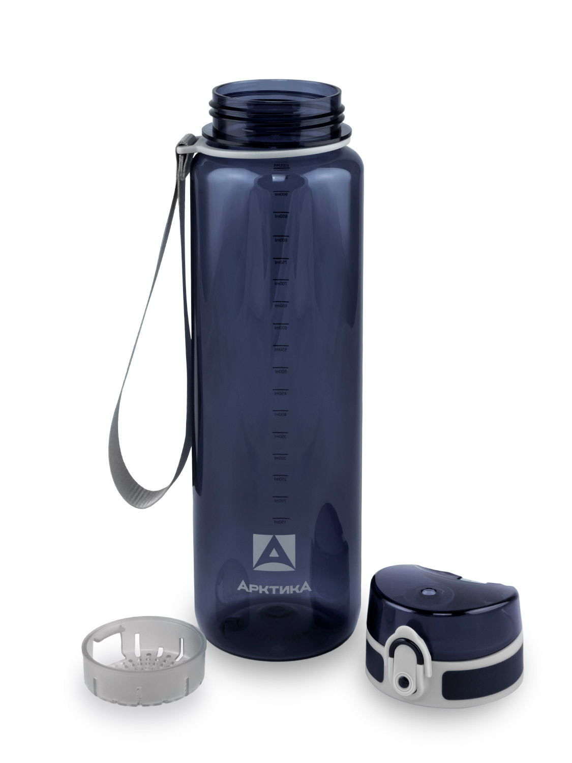 Бутылка тритановая арт.720-1000-BL, 1000 мл, синяя глянцевая, с ситечком