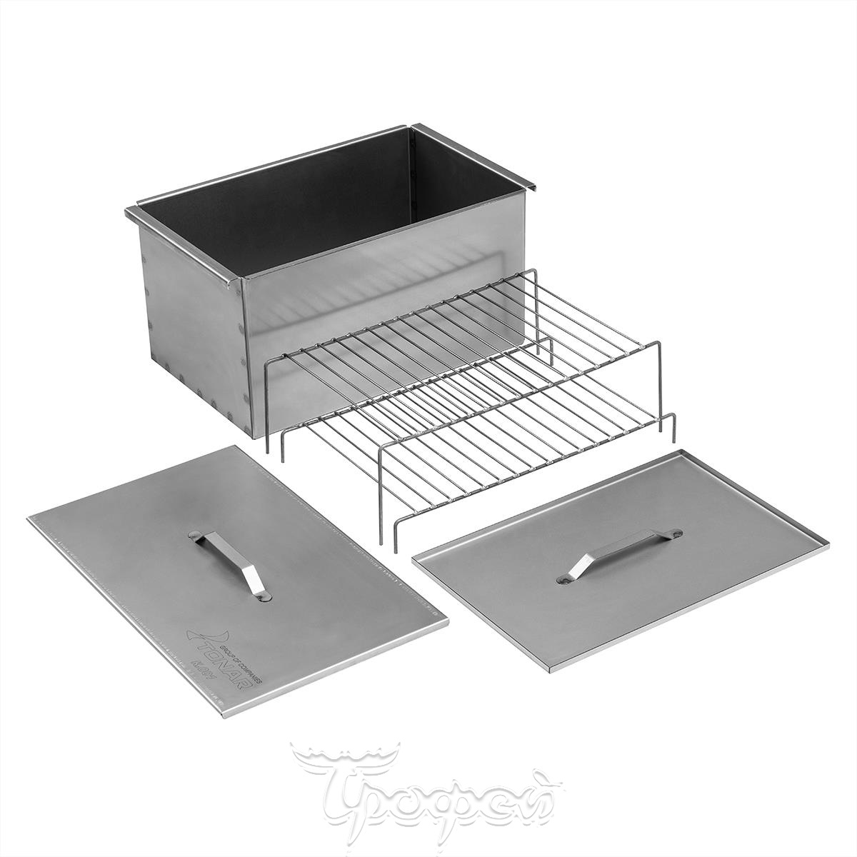 Коптильня двухъярусная с поддоном для сбора жира 380х280х170 сталь 1,5 мм (К-003) Тонар