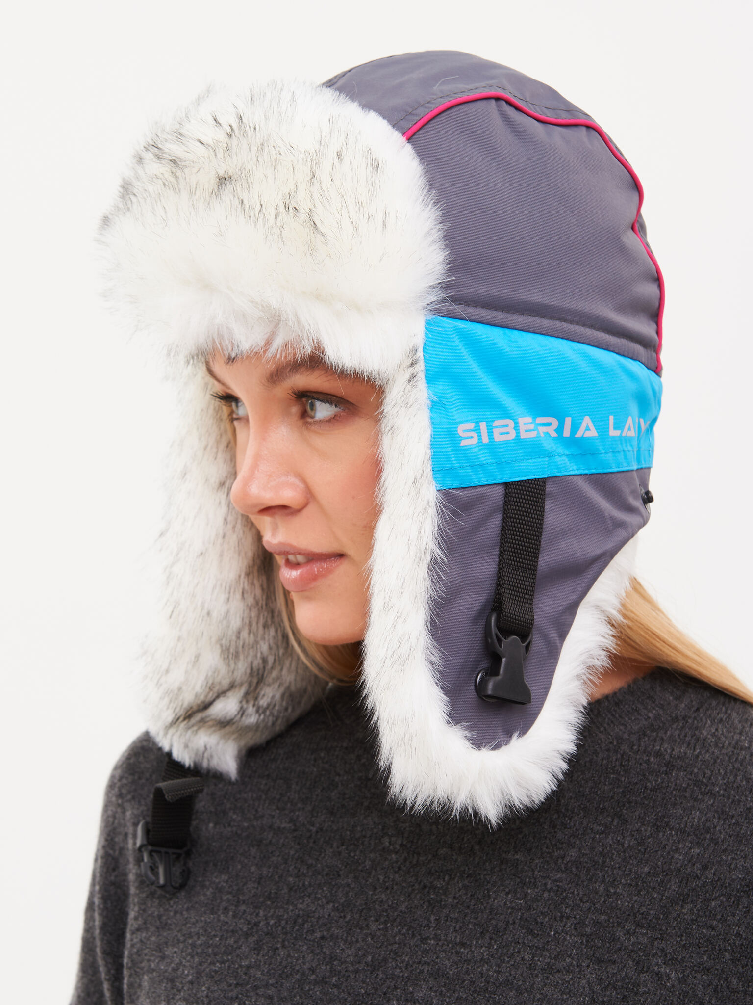 Шапка ушанка зимняя Siberia Lady Breathable Голубой/Серый