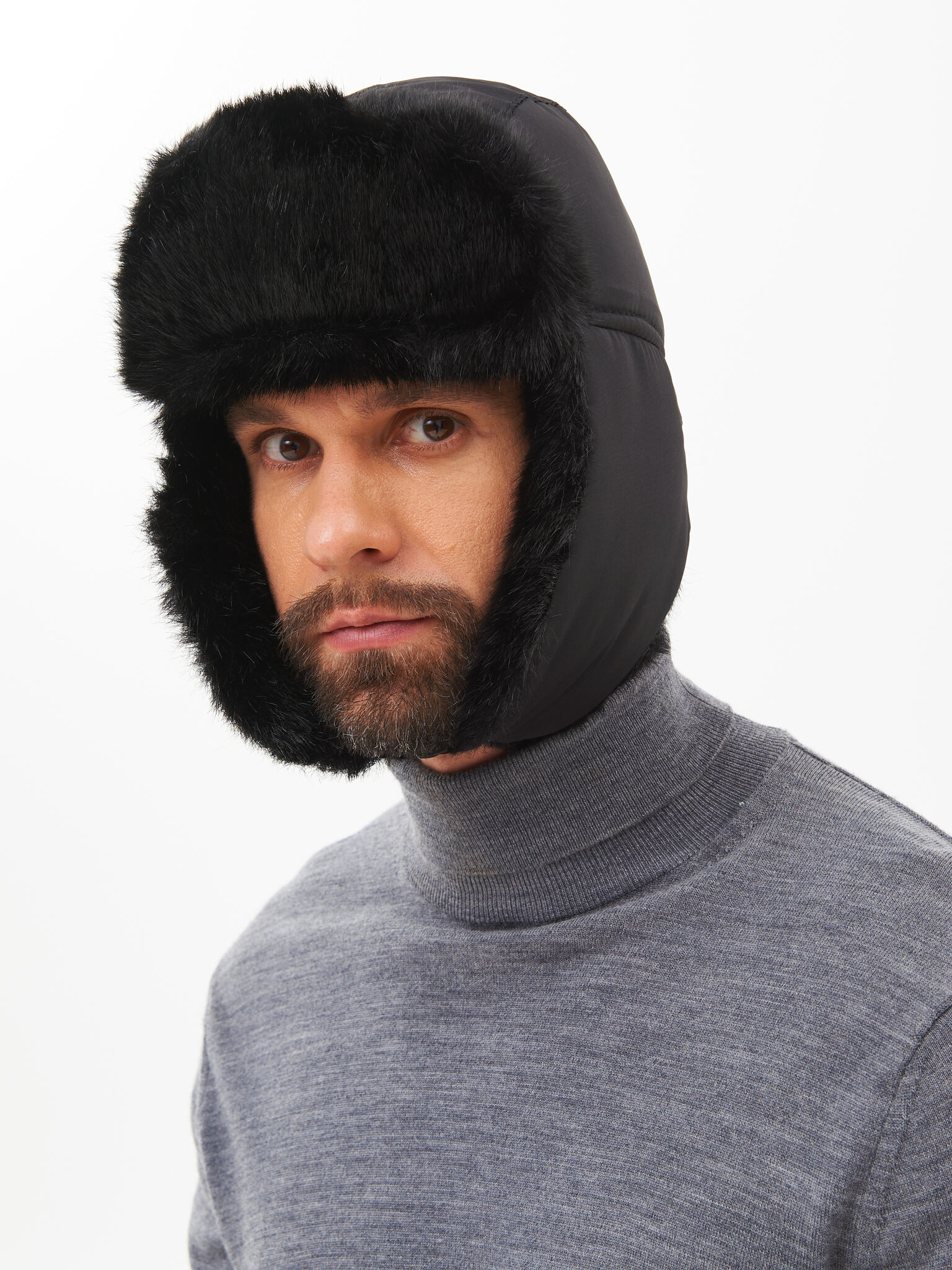 Шапка ушанка с маской Евро Норка Taslan чёрный