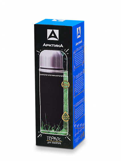 Термос бытовой, вакуумный, питьевой, в кожаной оплетке,чёрный, тм "Арктика", 700 мл,  арт. 108-700