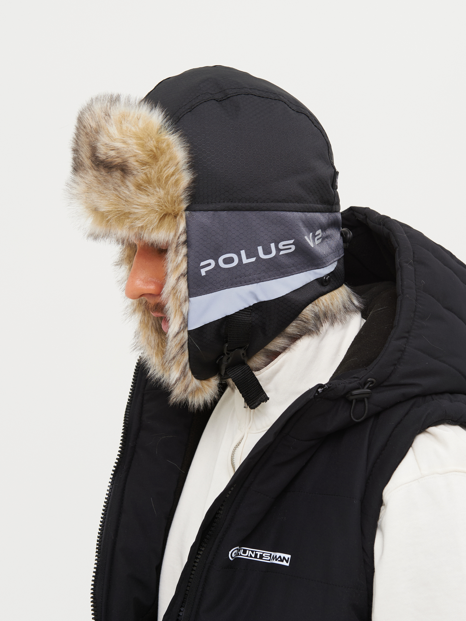 Шапка ушанка зимняя Полюс V-2 с маской Серый/Черный