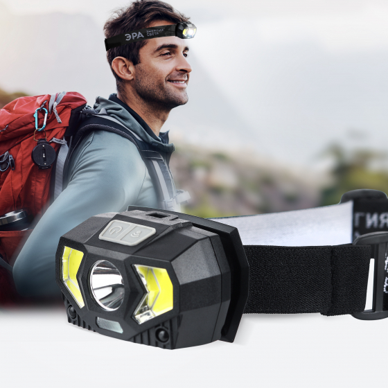 Фонарь ЭРА GB-608 налобный на батарейках, 3xAAA, 5Вт, 7 режимов, черный