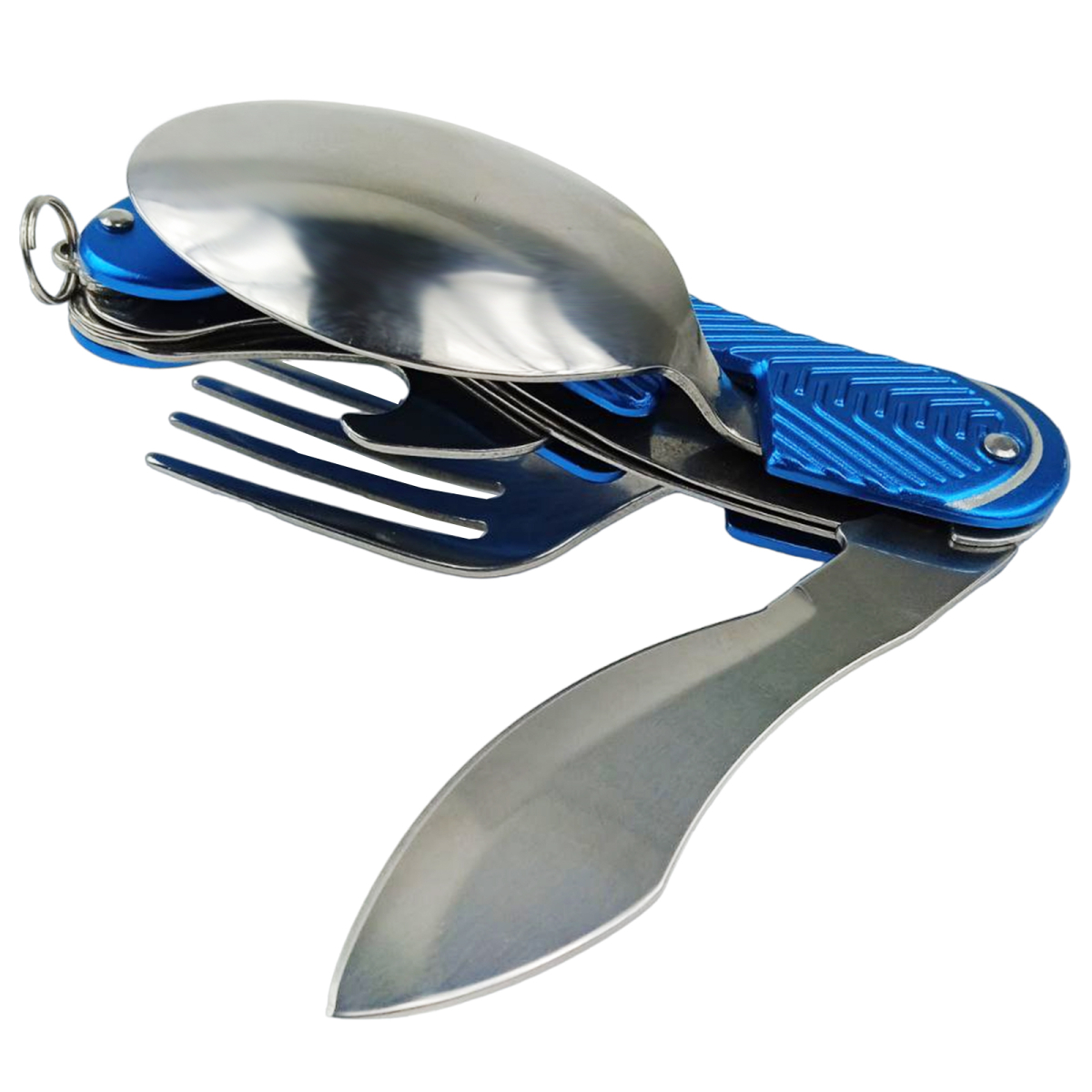 Универсальный набор складных столовых приборов 4 в 1 (синий)