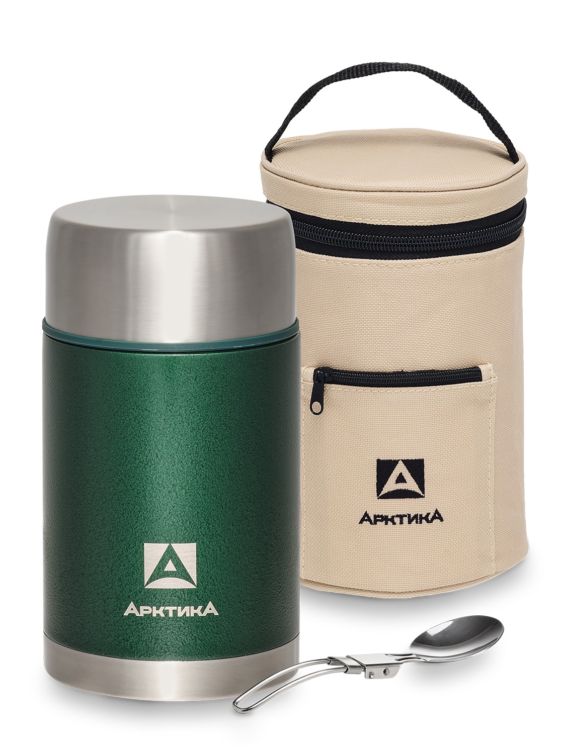 Термос вакуумный с широким горлом в чехле тм "Арктика", зелёный, 1000 мл, арт. 306-1000А