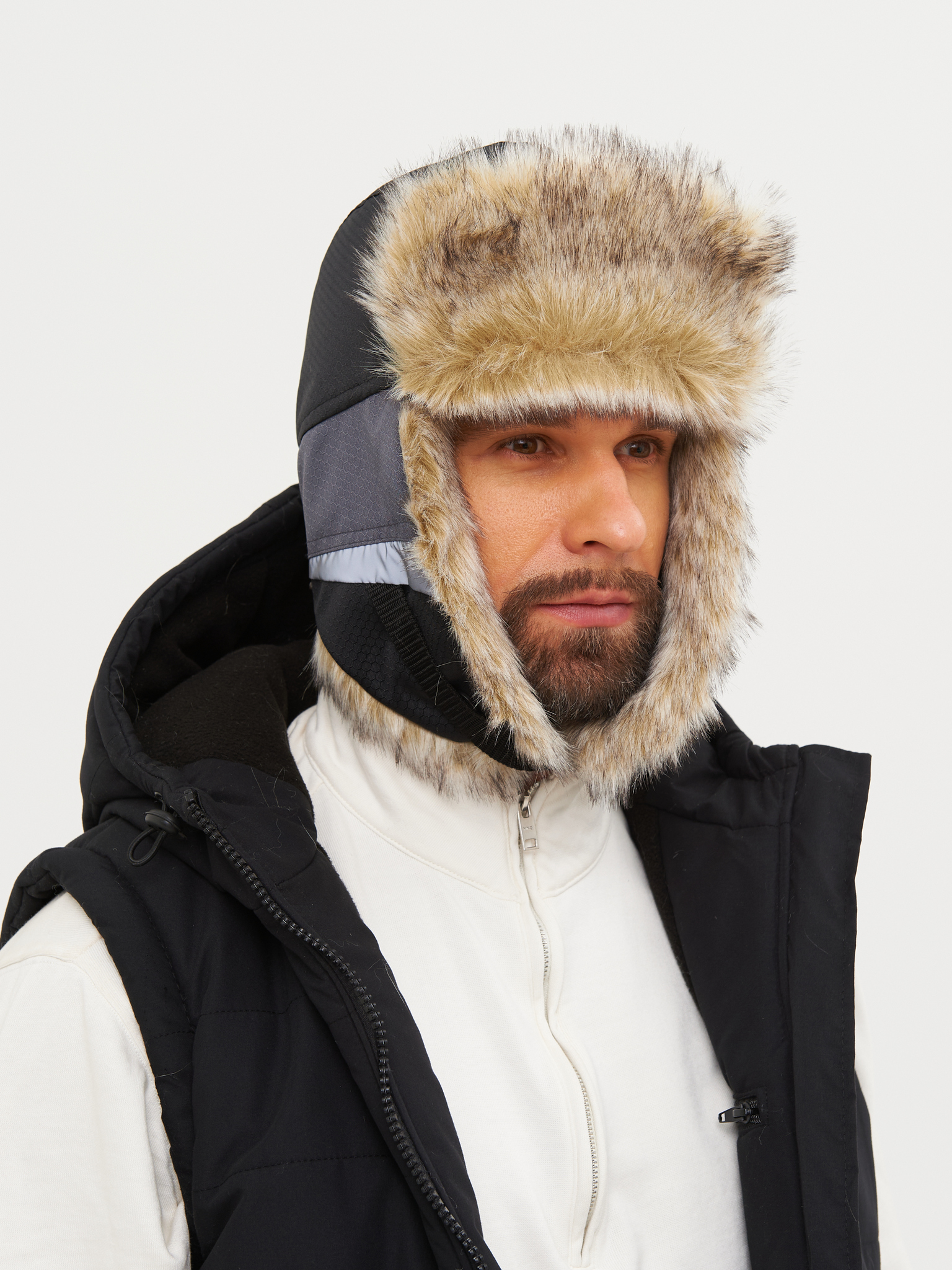 Шапка ушанка зимняя Полюс V-2 с маской Серый/Черный