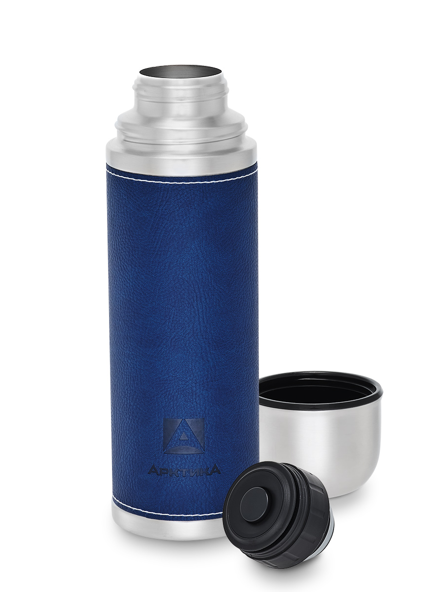 Термос бытовой, вакуумный, питьевой, в кожаной оплетке, синий, тм "Арктика", 700 мл,  арт. 108-700
