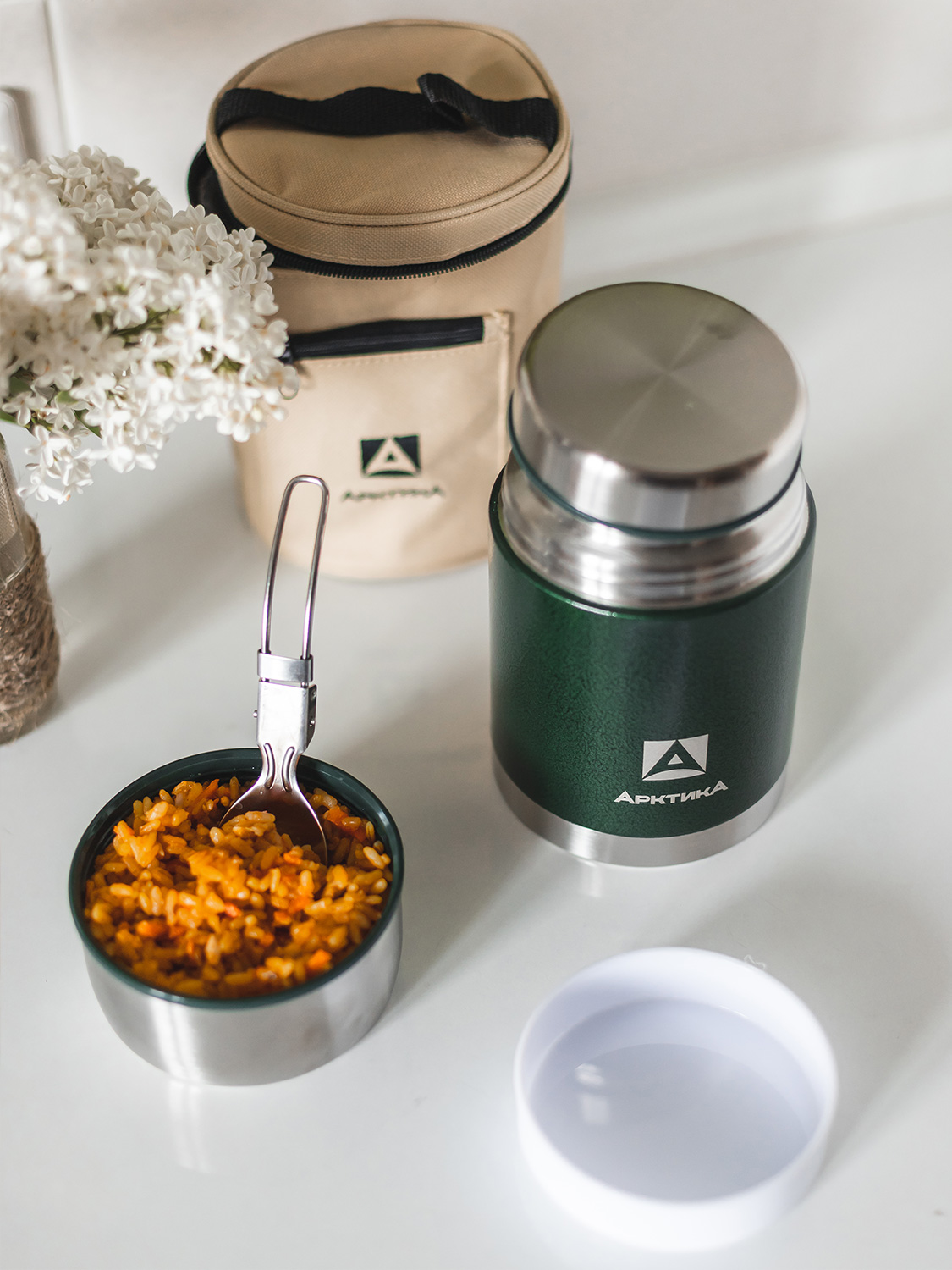 Термос вакуумный, с широким горлом в чехле тм "Арктика", зелёный, 600 мл, арт. 306-600А