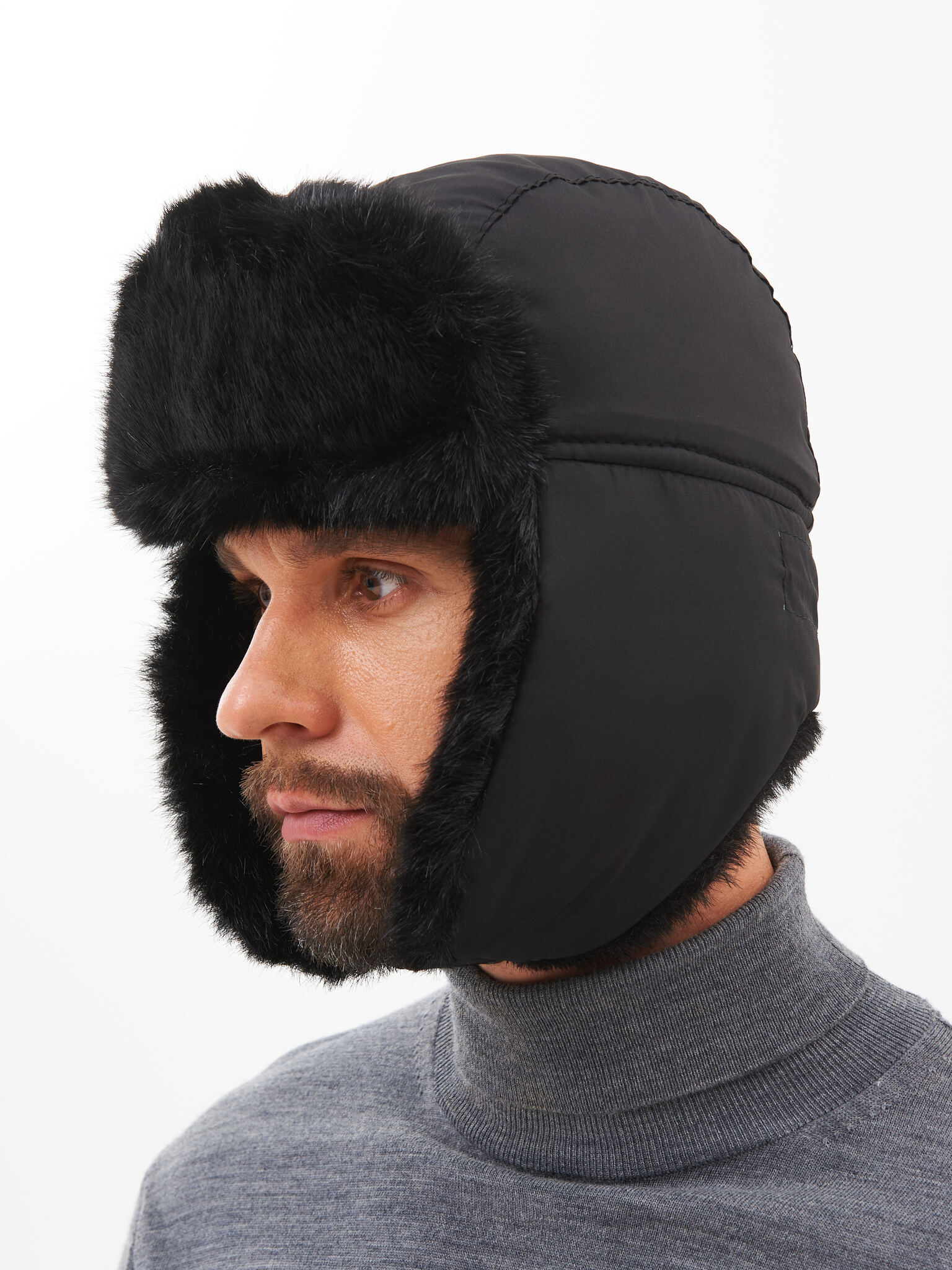 Шапка ушанка с маской Евро Норка Taslan чёрный