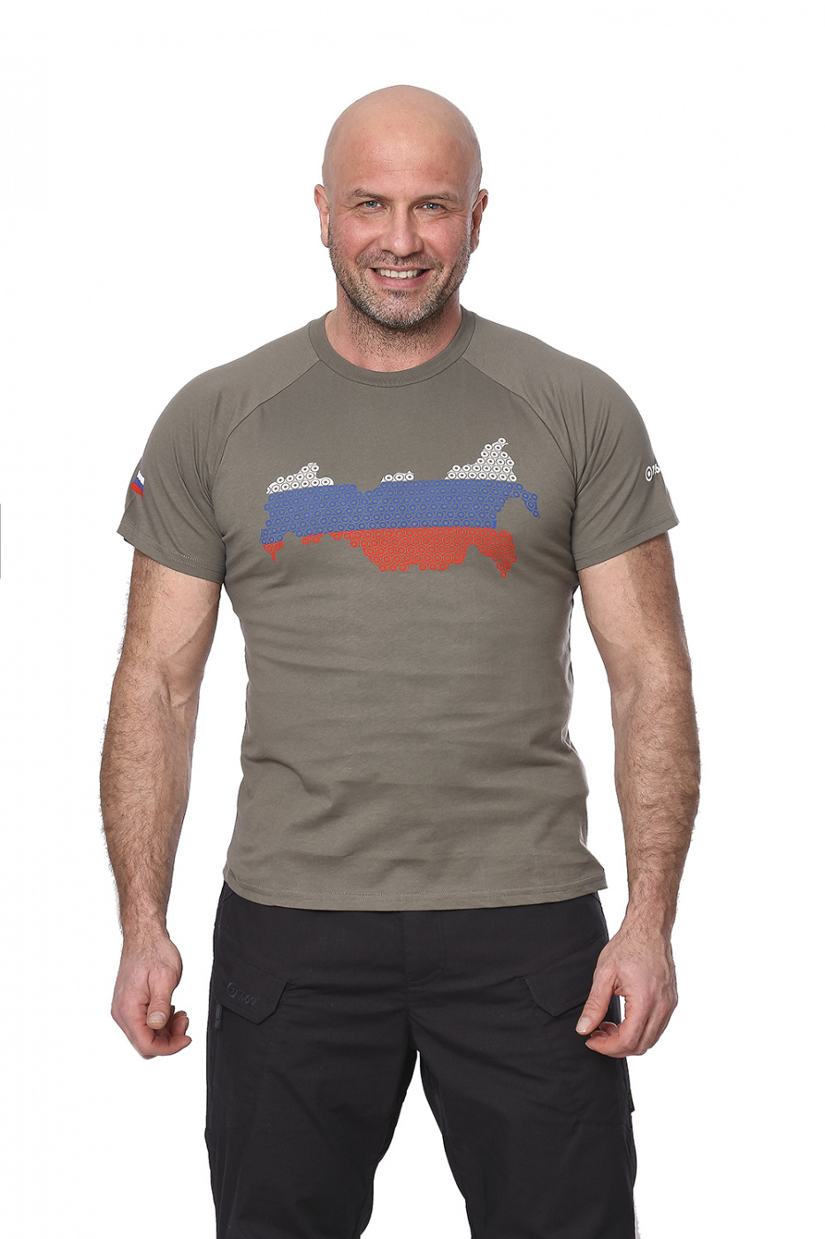 Футболка "Russia"(Россия) (хлопок, олива)