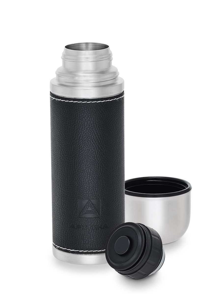 Термос бытовой, вакуумный, питьевой, в кожаной оплетке, чёрный, тм "Арктика",  500 мл, арт. 108-500