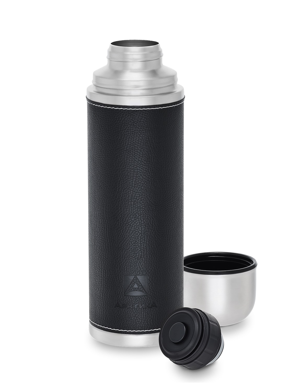 Термос бытовой, вакуумный, питьевой, в кожаной оплетке, чёрный, тм "Арктика", 1000 мл, арт. 108-1000