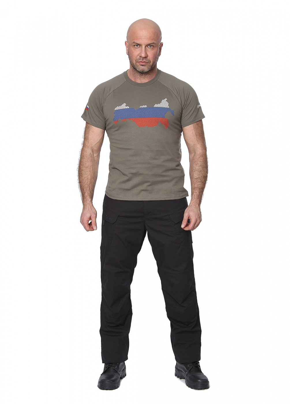 Футболка "Russia"(Россия) (хлопок, олива)