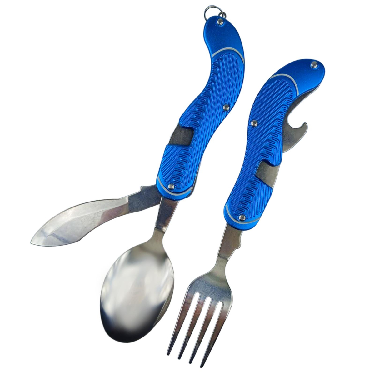 Универсальный набор складных столовых приборов 4 в 1 (синий)