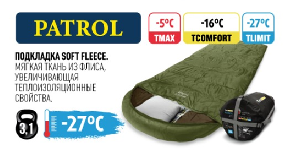 Спальный мешок-одеяло с капюшоном -27С TauMANN Patrol -L молния слева
