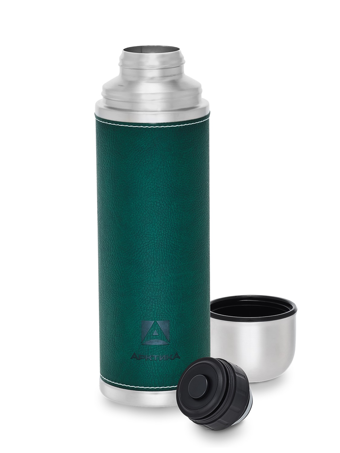 Термос бытовой, вакуумный, питьевой, в кожаной оплетке, зелёный, тм "Арктика", 1000 мл, арт. 108-1000